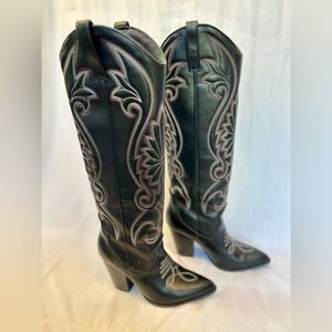 Steve Madden Black Faux Leather/Vegan Tall Stitched Boots  - Size 9